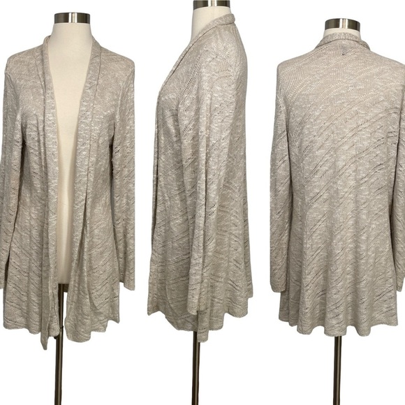 Eileen Fisher Oatmeal/Wheat Linen Blend Knit/Crochet Open Cardigan Size XL - Picture 1 of 16